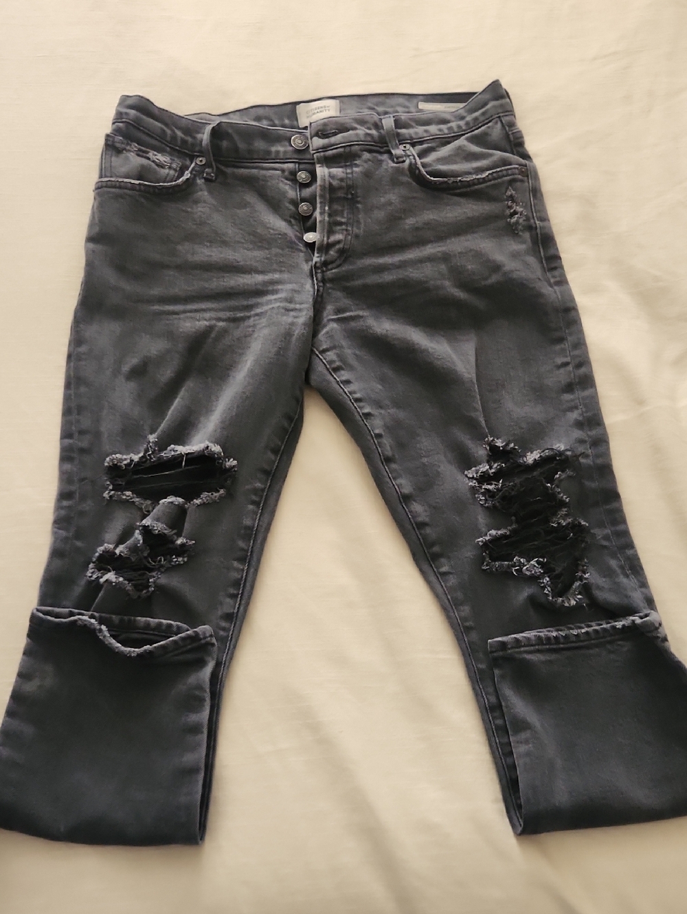 Citizens Of Humanity Distressed Ankle Crop Jeans - Charcoal Gray